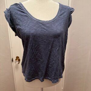 Veronica Beard Scoop Neck Blue Short Rolled Sleeve Top Size: L